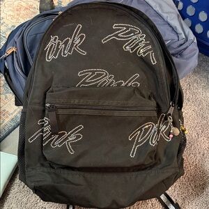 Victoria Secret Black Studded 'PINK' Logo Backpack - Unbranded